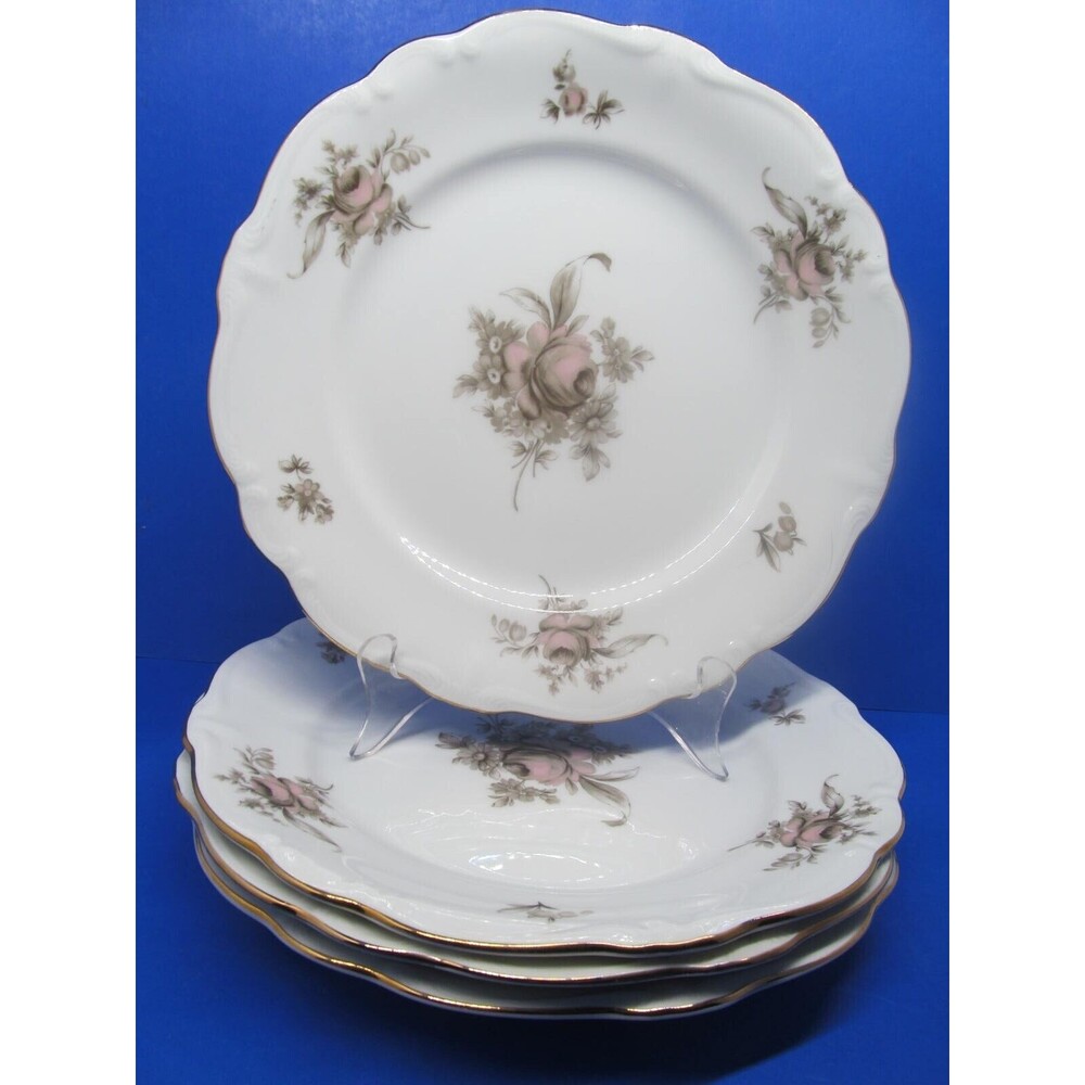 Johann Haviland Bavaria Germany Sepia Rose Set Of Four 10" Dinner Plates EC